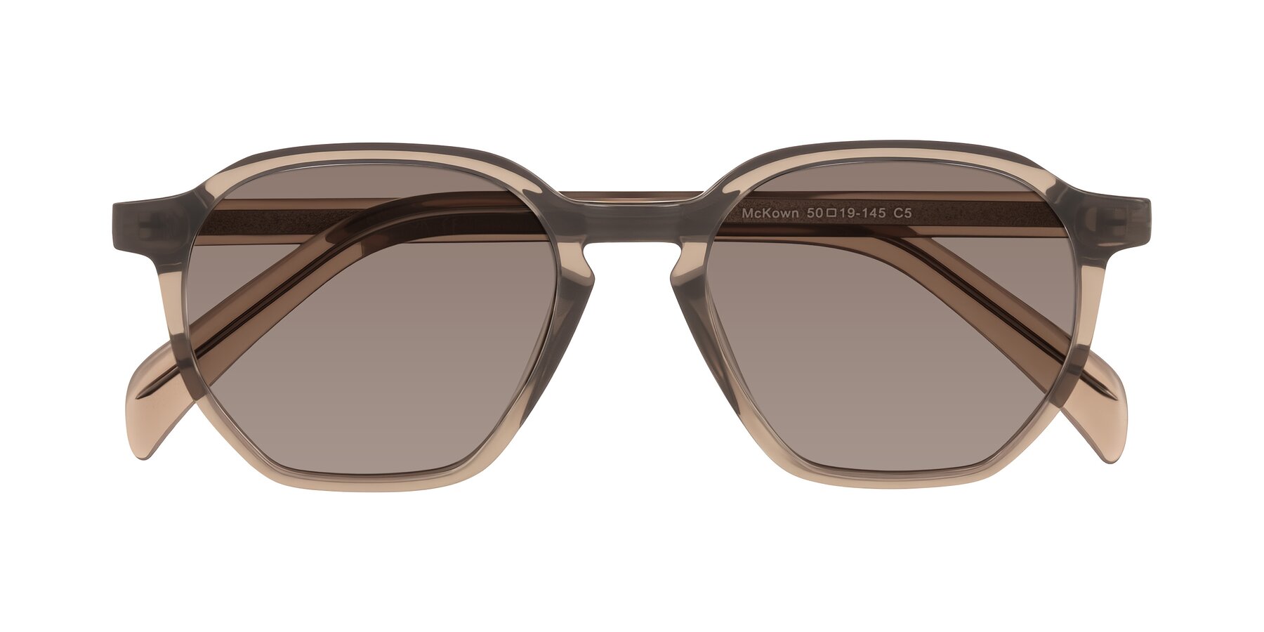 Folded Front of McKown in Milky Brown with Medium Brown Tinted Lenses