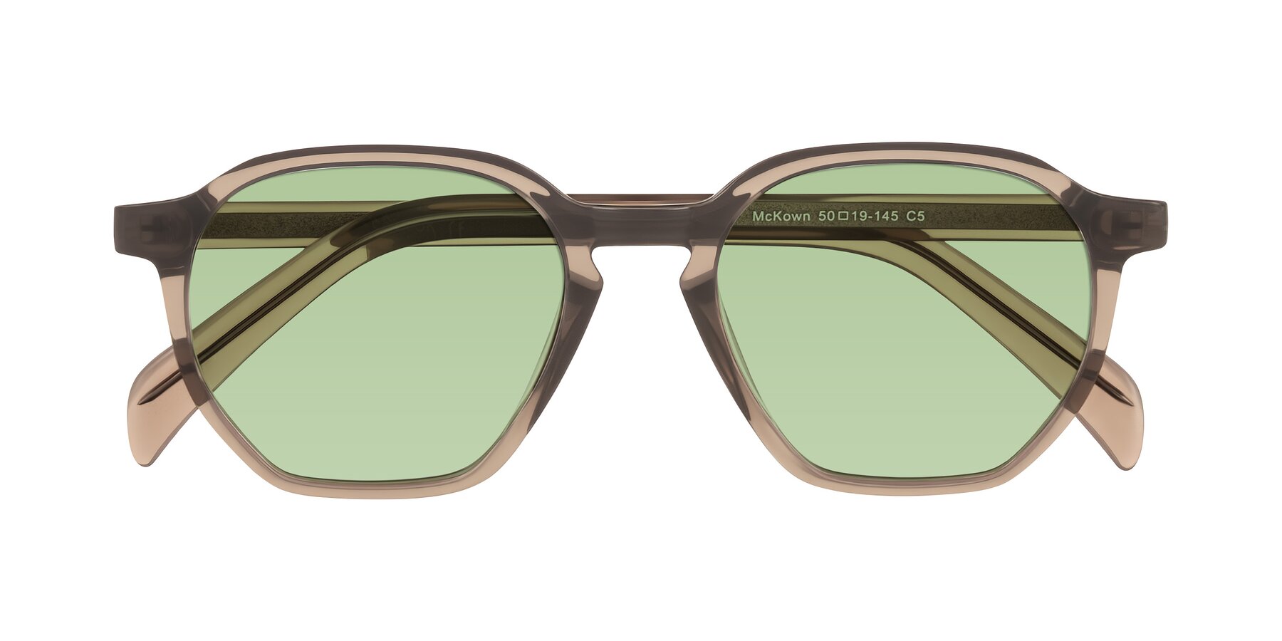 Folded Front of McKown in Milky Brown with Medium Green Tinted Lenses