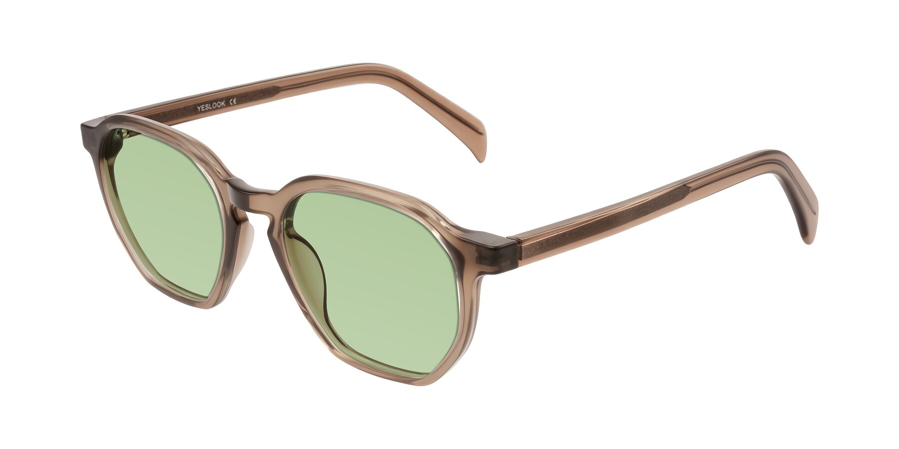 Angle of McKown in Milky Brown with Medium Green Tinted Lenses
