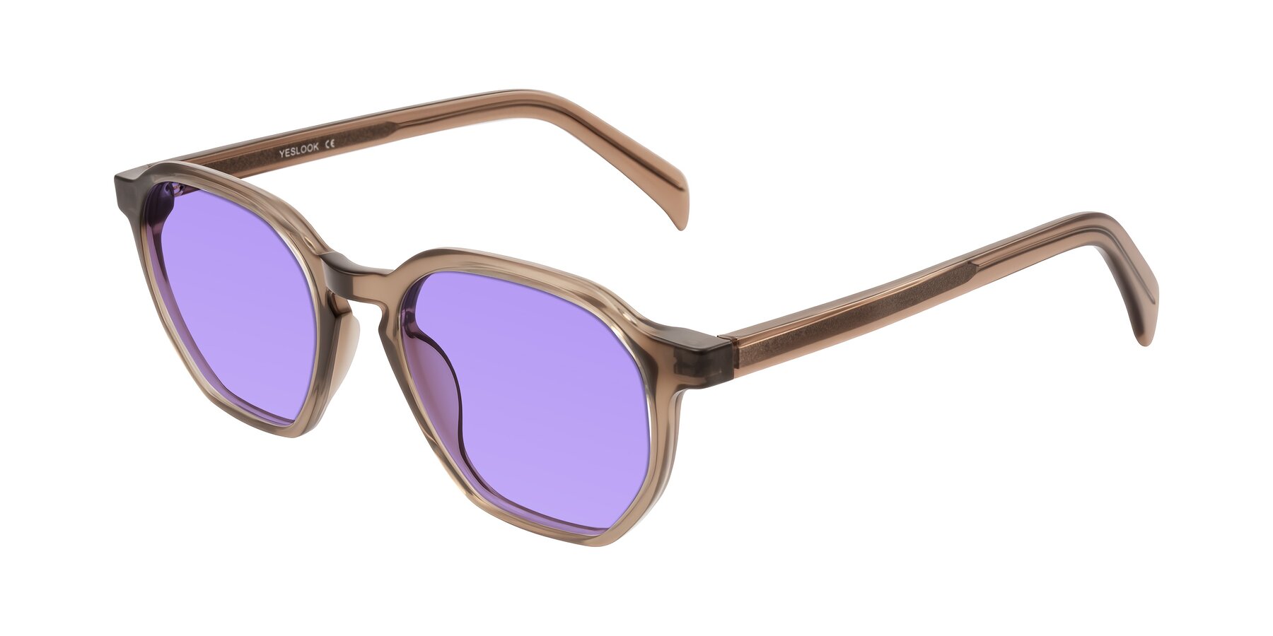 Angle of McKown in Milky Brown with Medium Purple Tinted Lenses
