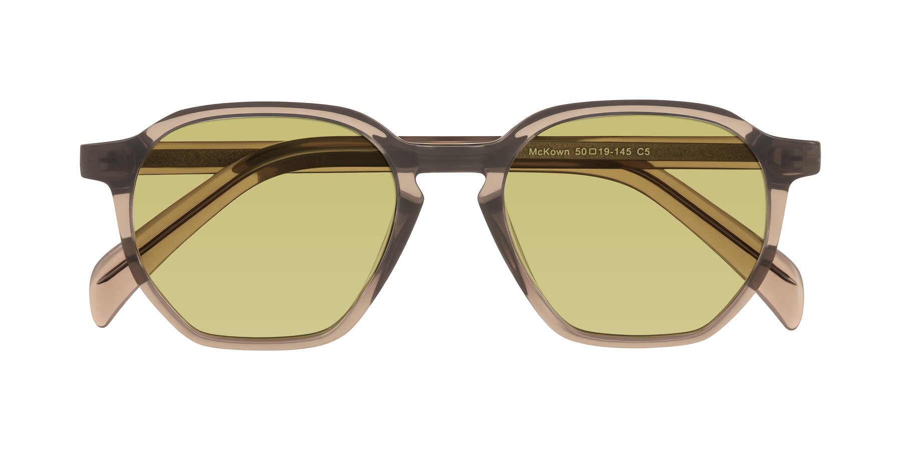 Folded Front of McKown in Milky Brown with Medium Champagne Tinted Lenses