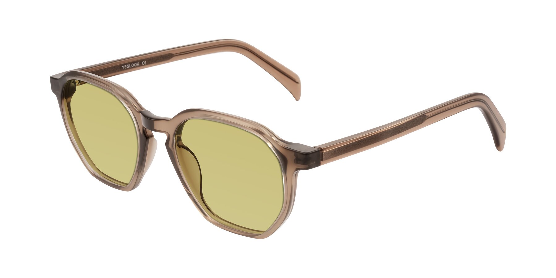 Angle of McKown in Milky Brown with Medium Champagne Tinted Lenses