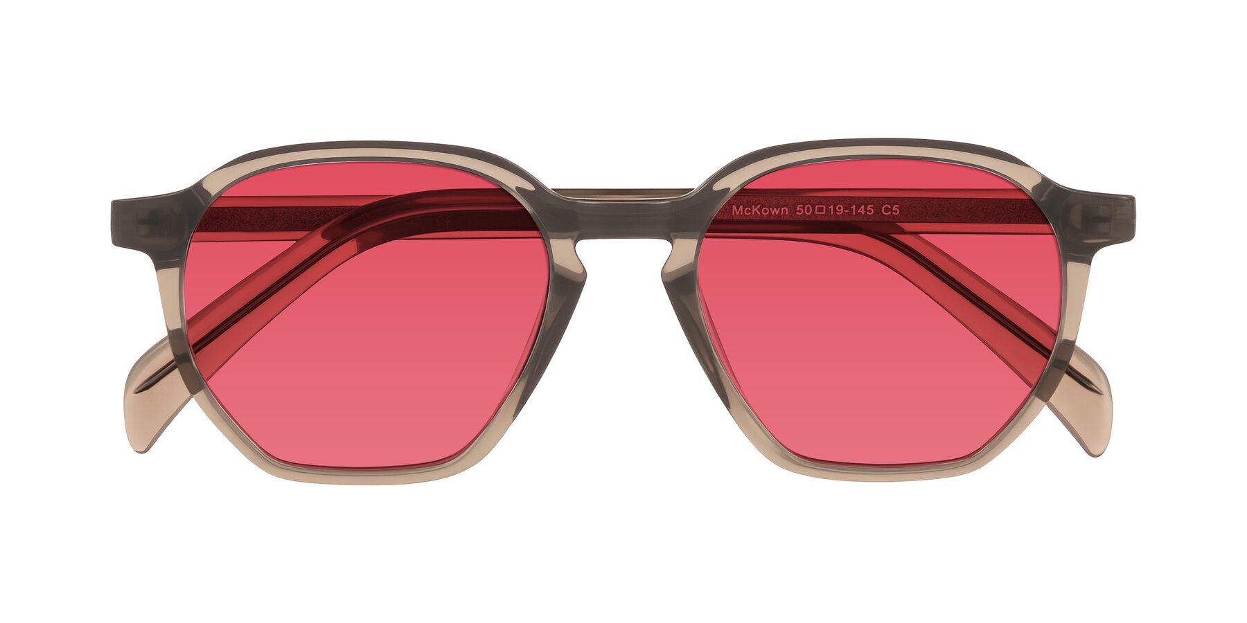 Folded Front of McKown in Milky Brown with Red Tinted Lenses