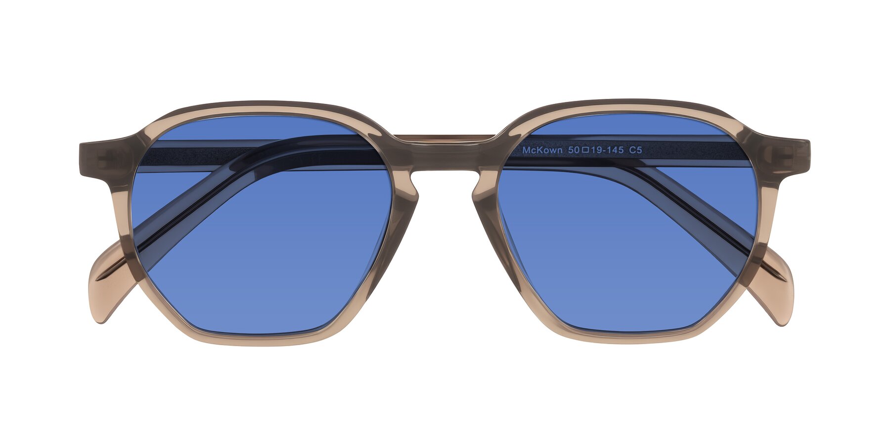 Folded Front of McKown in Milky Brown with Blue Tinted Lenses