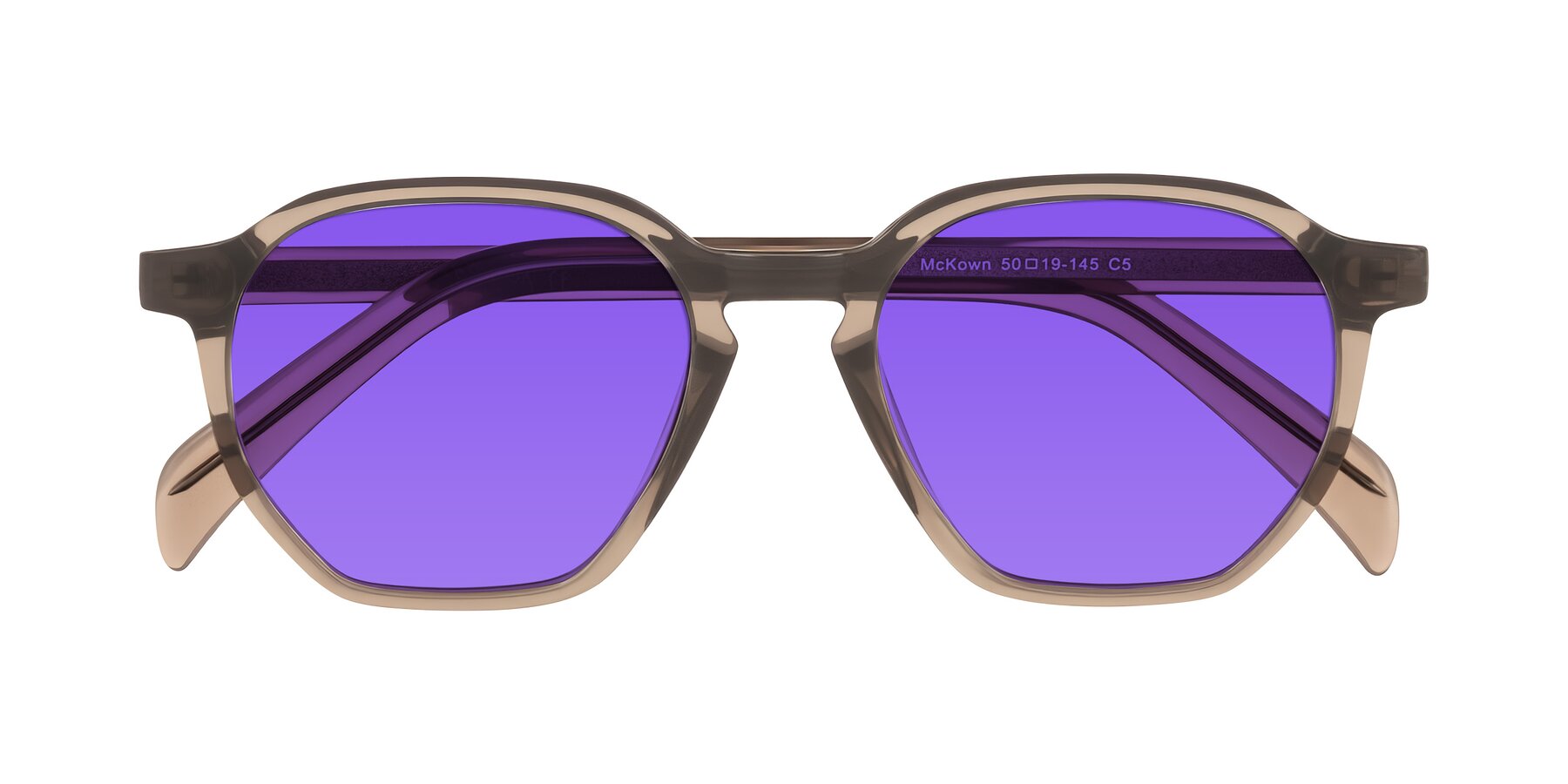 Folded Front of McKown in Milky Brown with Purple Tinted Lenses