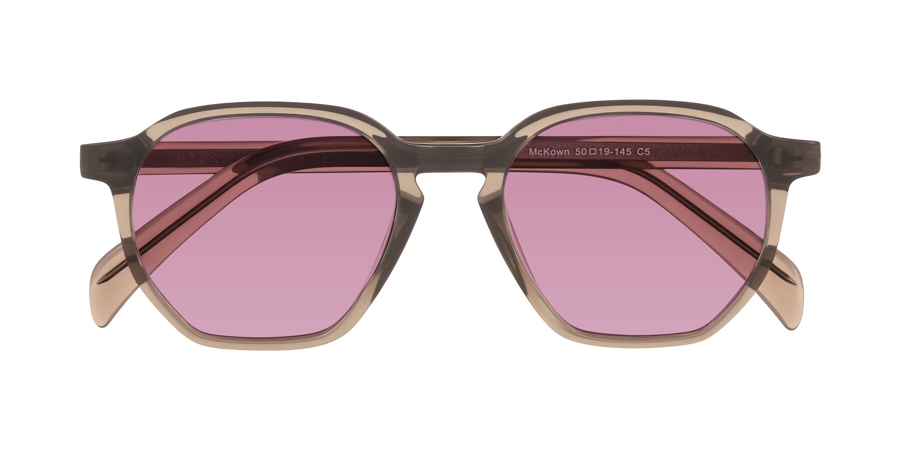 Folded Front of McKown in Milky Brown with Medium Wine Tinted Lenses