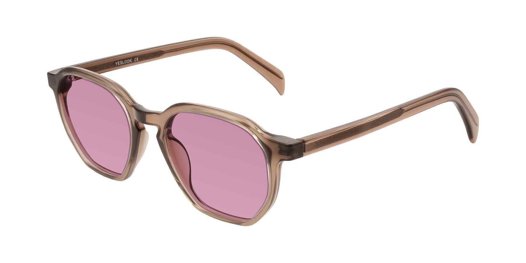 Angle of McKown in Milky Brown with Medium Wine Tinted Lenses