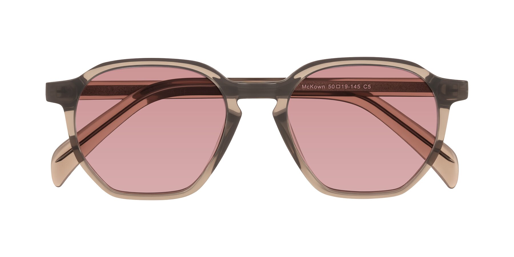 Folded Front of McKown in Milky Brown with Medium Garnet Tinted Lenses