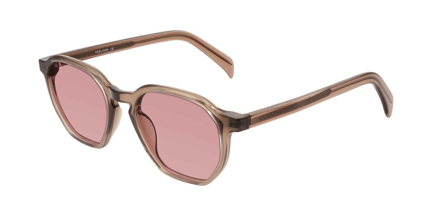 Angle of McKown in Milky Brown with Medium Garnet Tinted Lenses