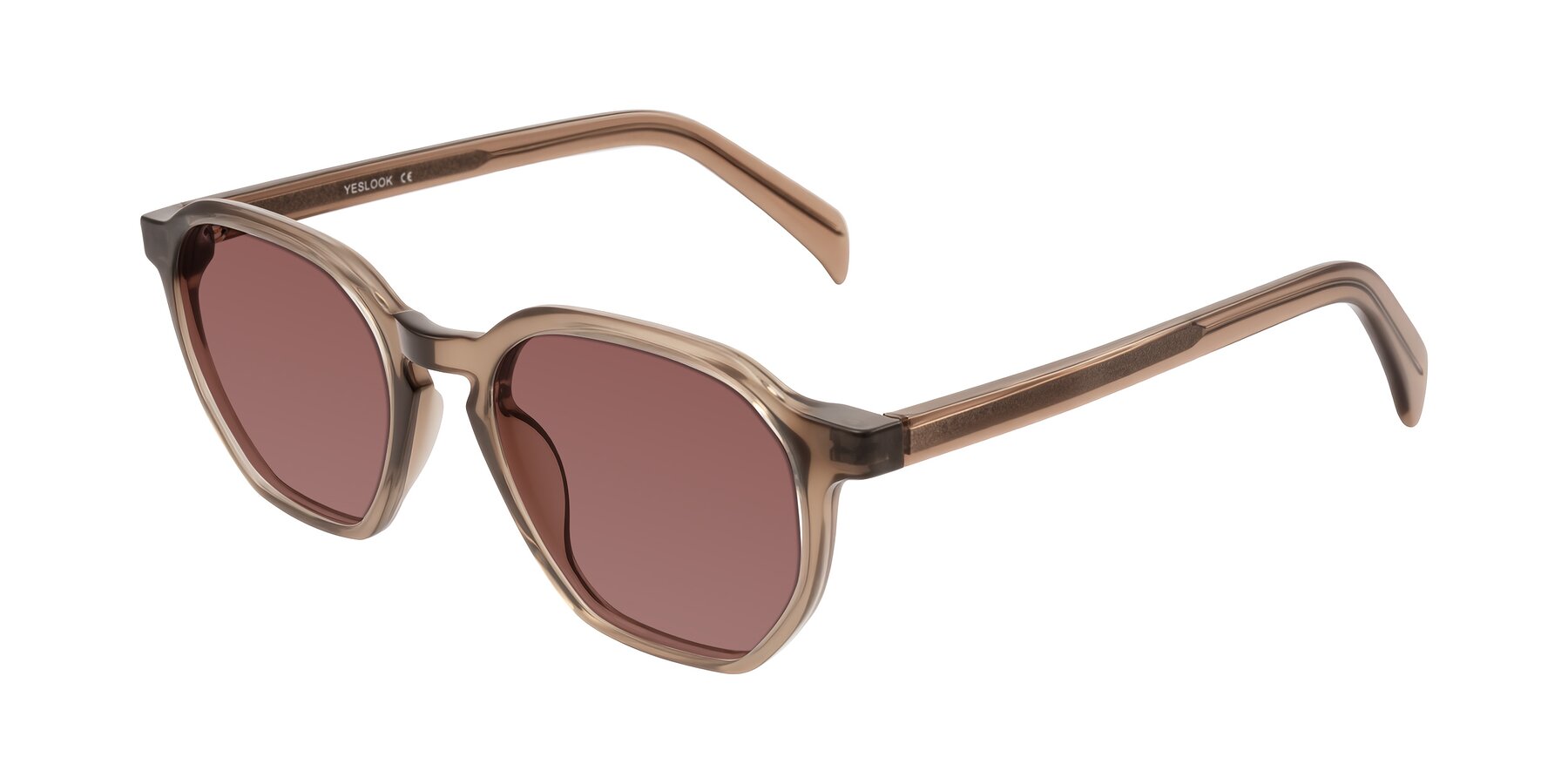 Angle of McKown in Milky Brown with Garnet Tinted Lenses