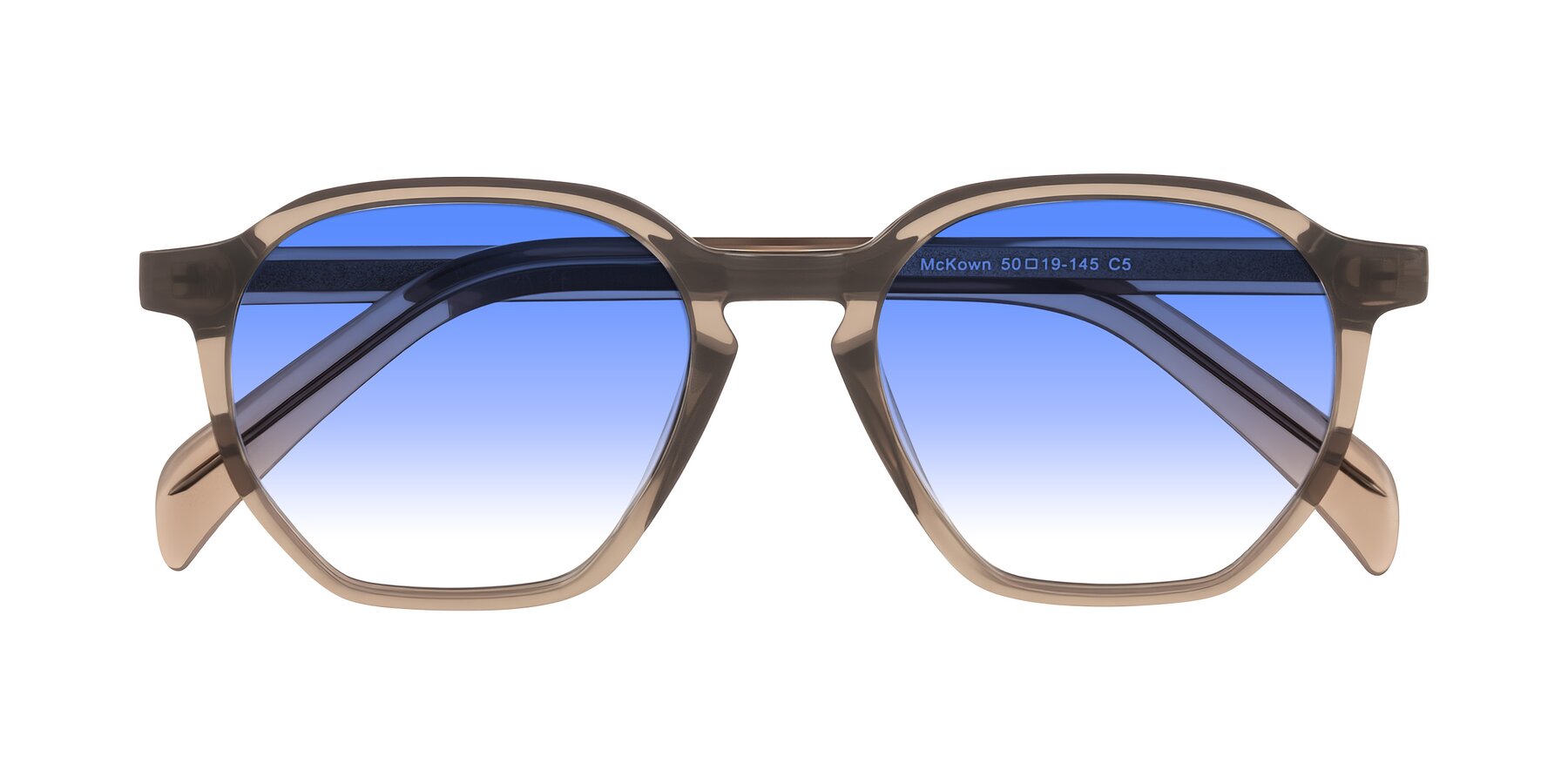 Folded Front of McKown in Milky Brown with Blue Gradient Lenses