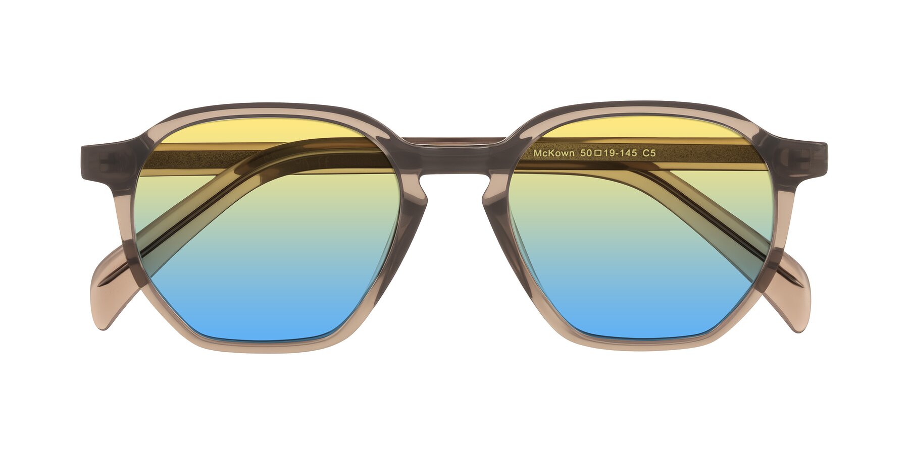 Folded Front of McKown in Milky Brown with Yellow / Blue Gradient Lenses