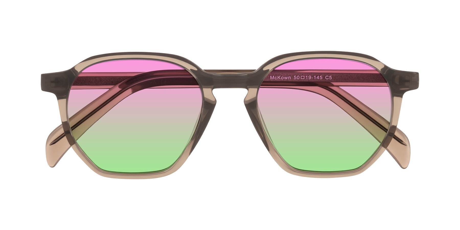 Folded Front of McKown in Milky Brown with Pink / Green Gradient Lenses