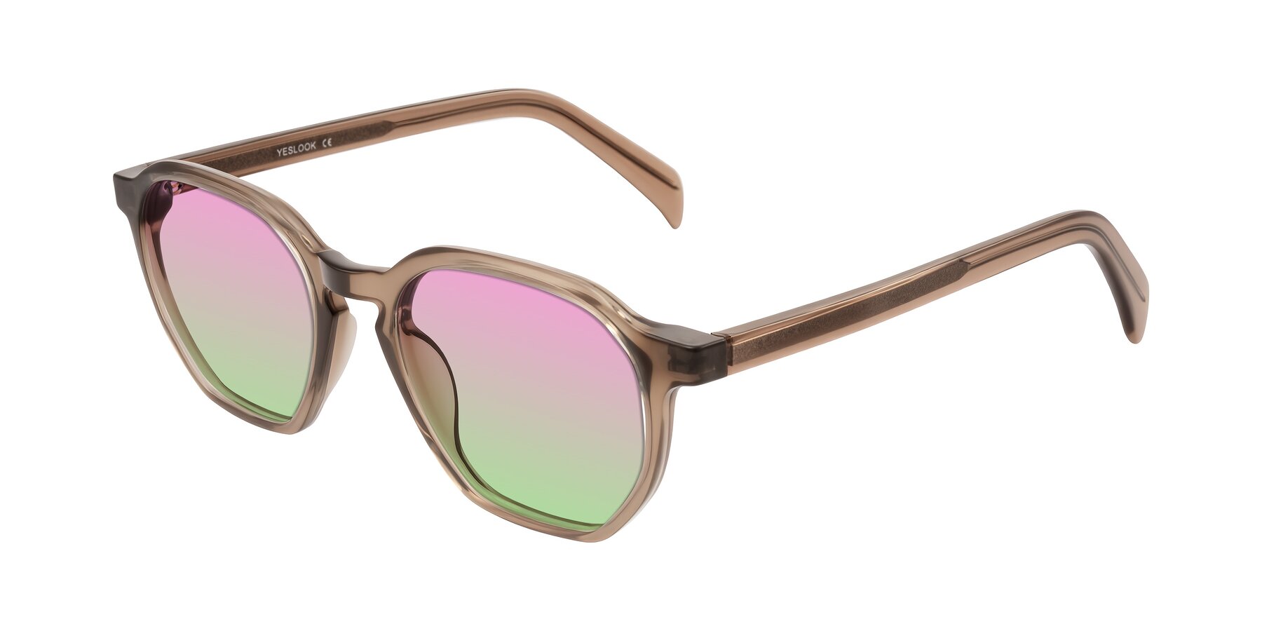 Angle of McKown in Milky Brown with Pink / Green Gradient Lenses