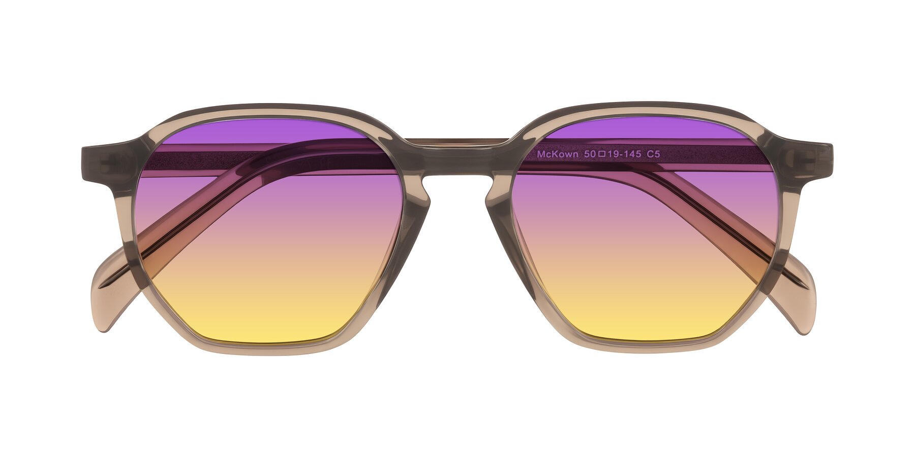 Folded Front of McKown in Milky Brown with Purple / Yellow Gradient Lenses