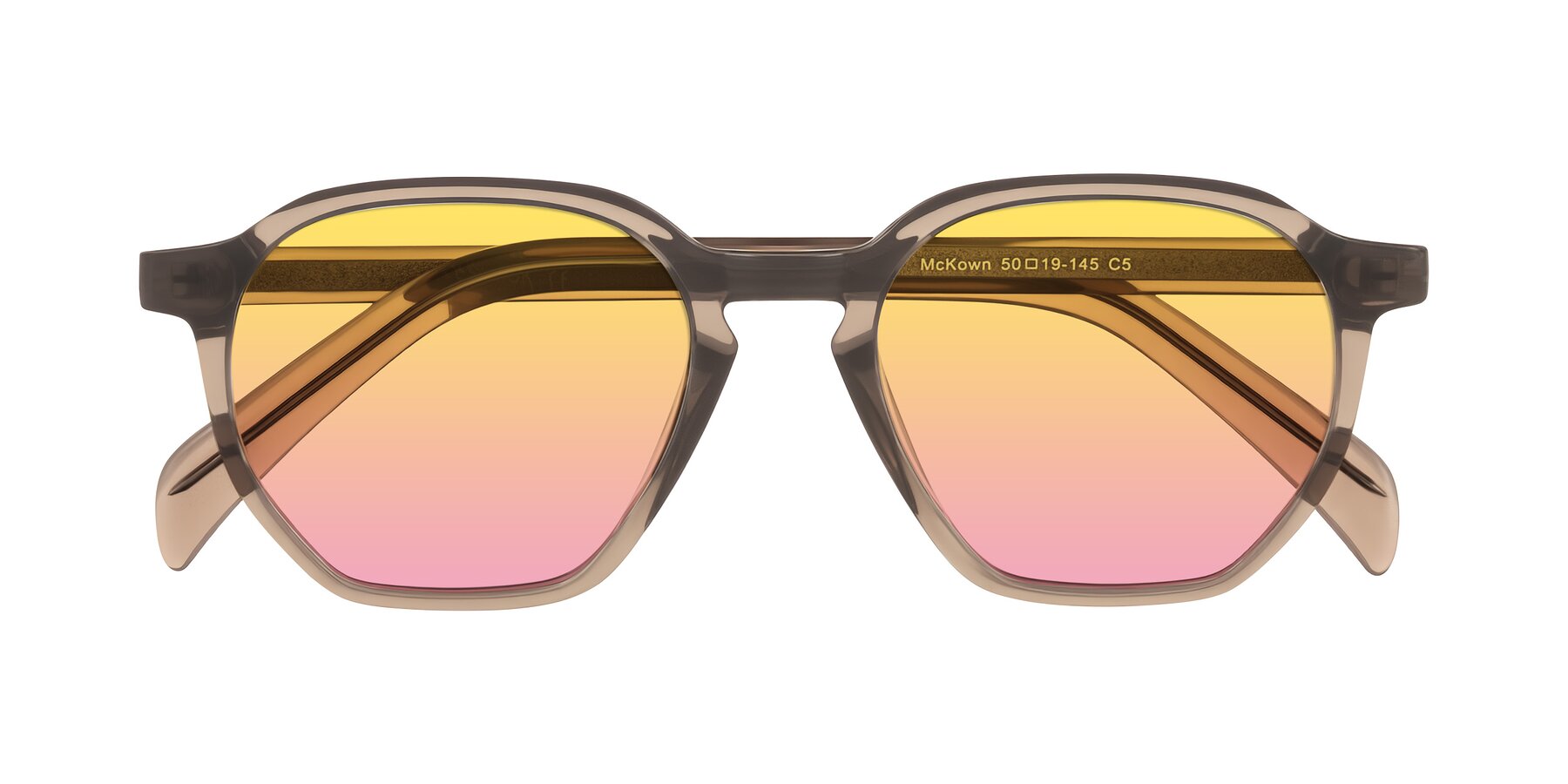 Folded Front of McKown in Milky Brown with Yellow / Pink Gradient Lenses