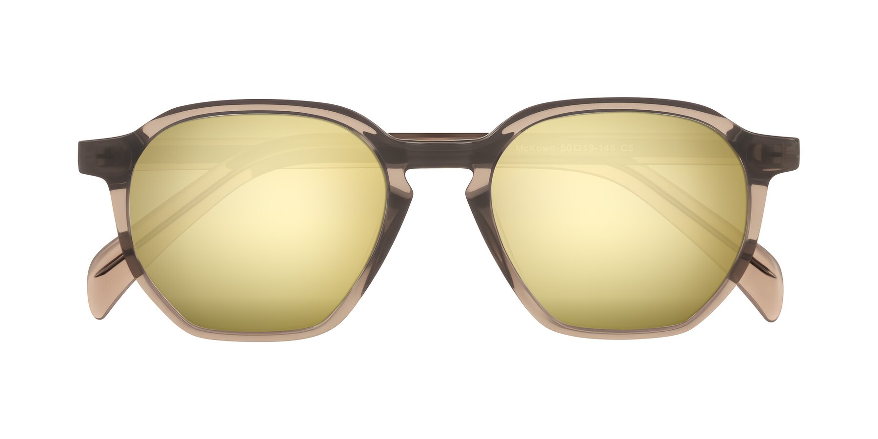 Folded Front of McKown in Milky Brown with Gold Mirrored Lenses