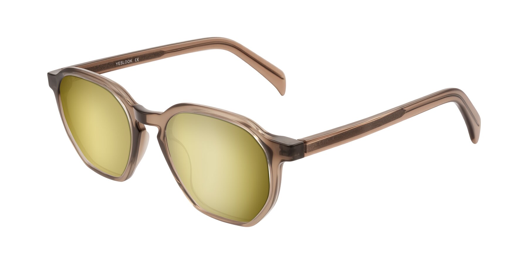 Angle of McKown in Milky Brown with Gold Mirrored Lenses