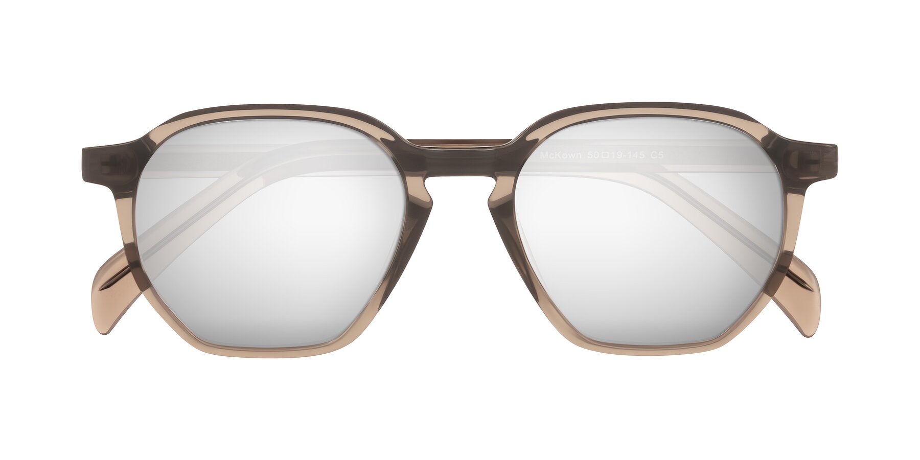 Folded Front of McKown in Milky Brown with Silver Mirrored Lenses