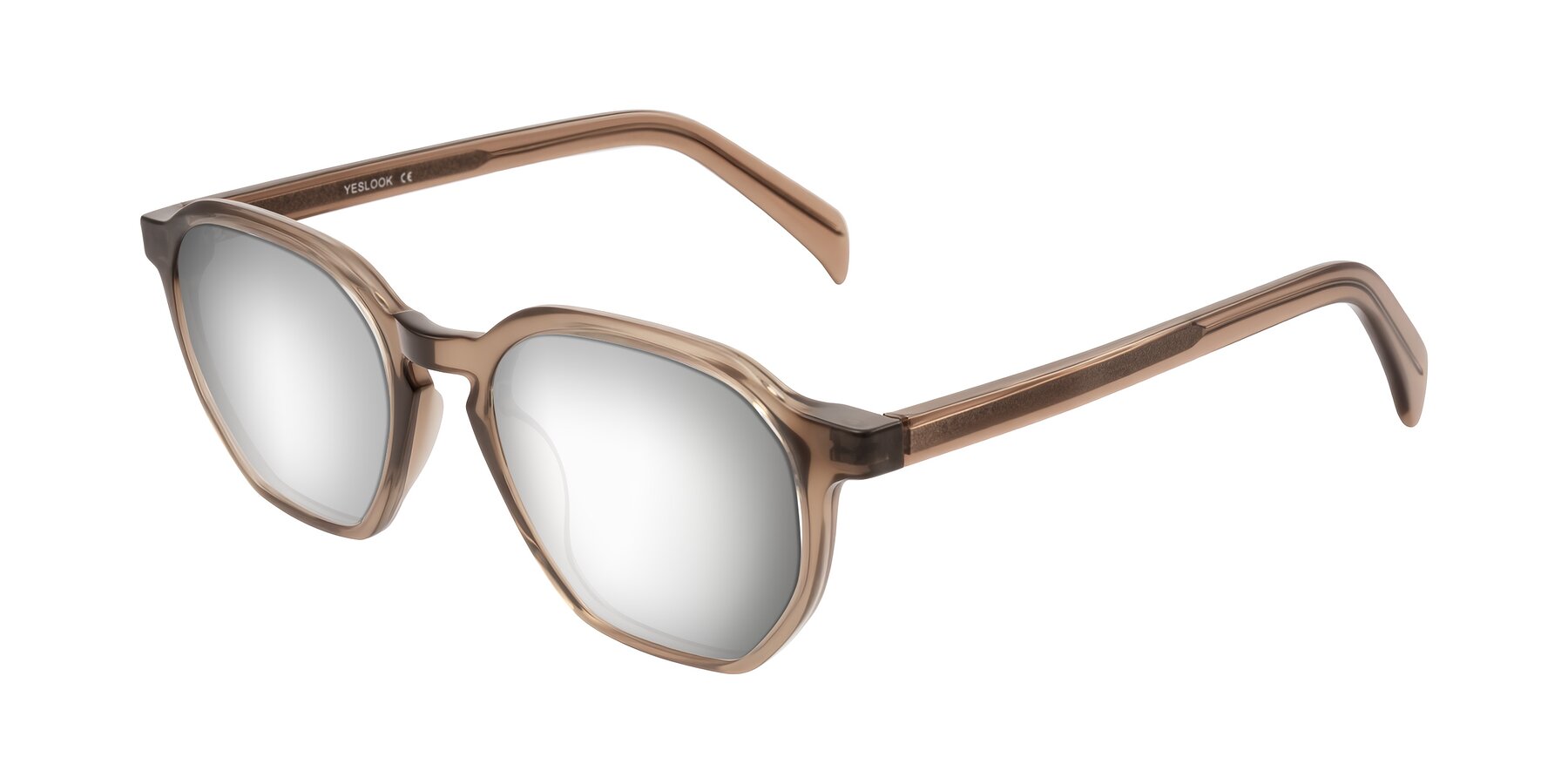 Angle of McKown in Milky Brown with Silver Mirrored Lenses