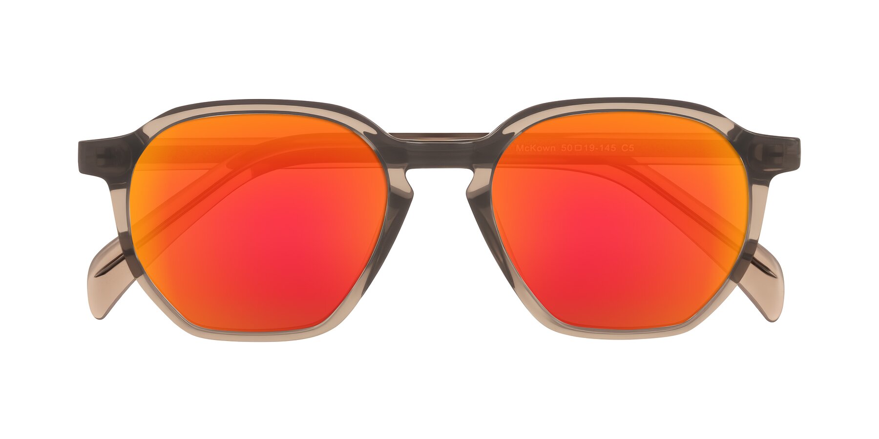 Folded Front of McKown in Milky Brown with Red Gold Mirrored Lenses