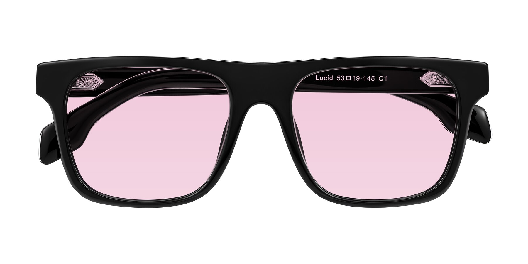 Folded Front of Lucid in Black with Light Pink Tinted Lenses
