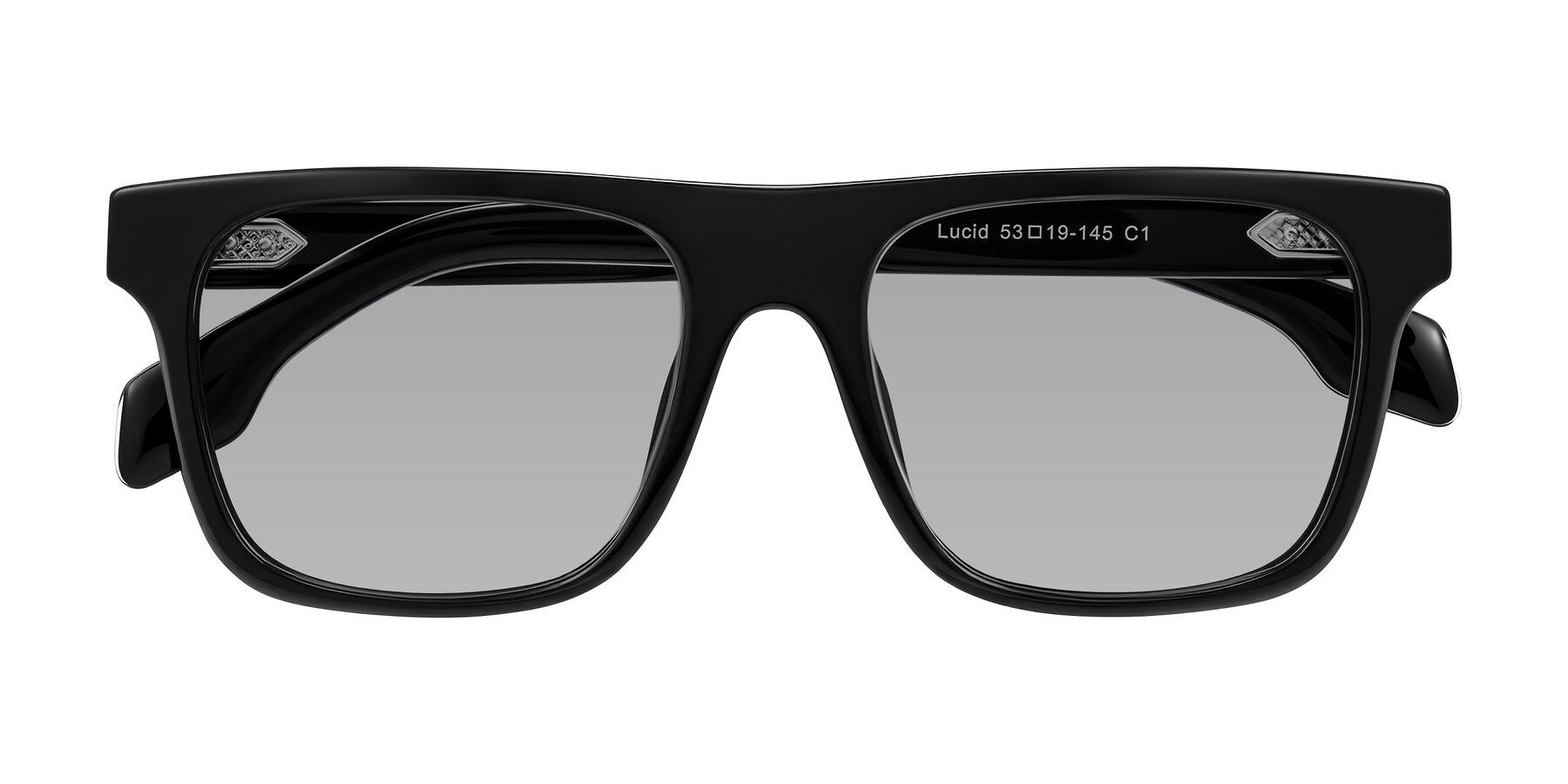 Folded Front of Lucid in Black with Light Gray Tinted Lenses
