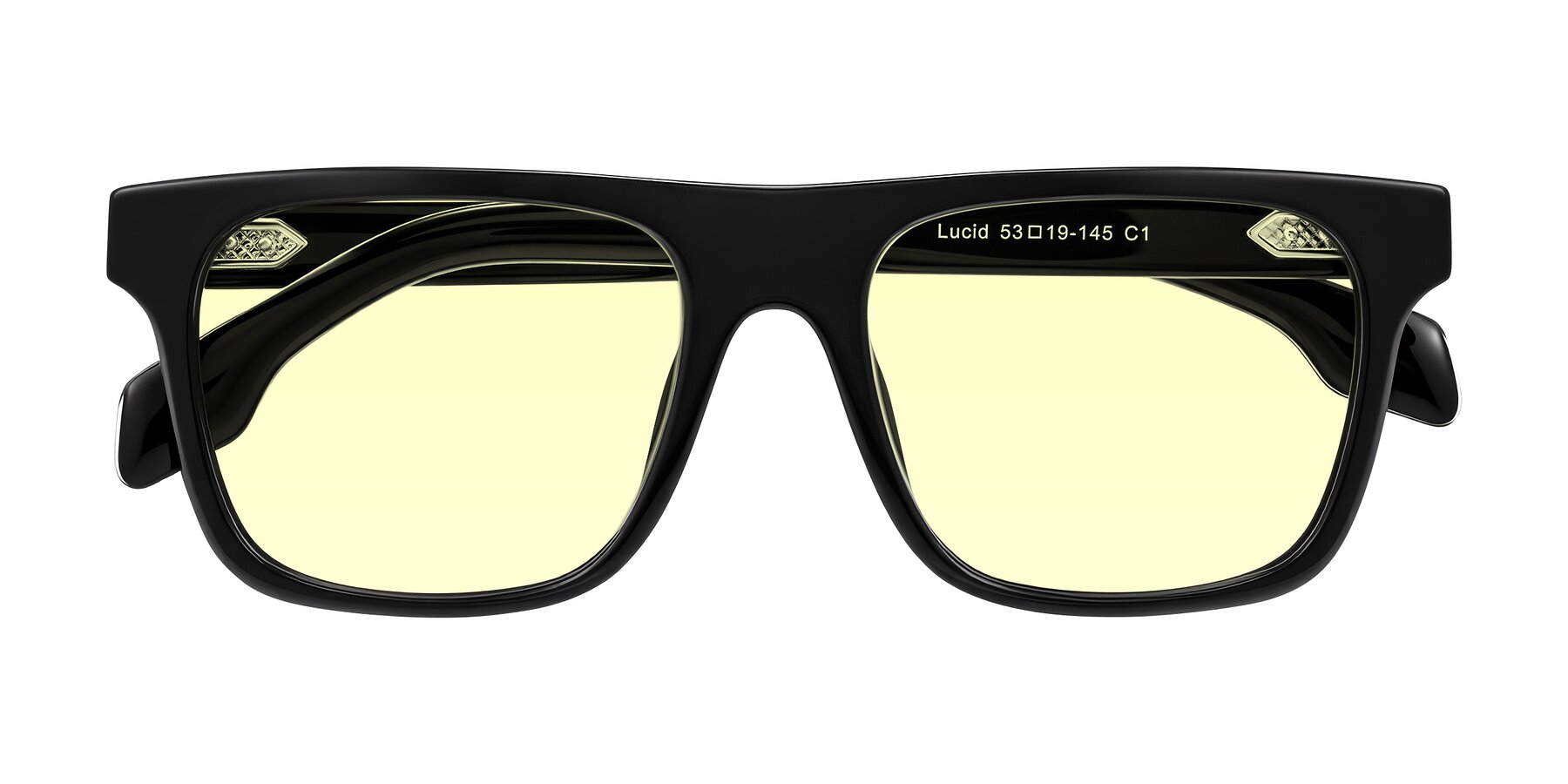 Folded Front of Lucid in Black with Light Yellow Tinted Lenses