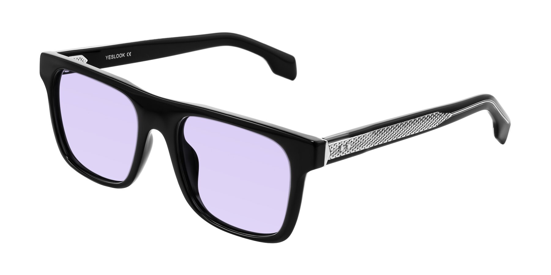 Angle of Lucid in Black with Light Purple Tinted Lenses