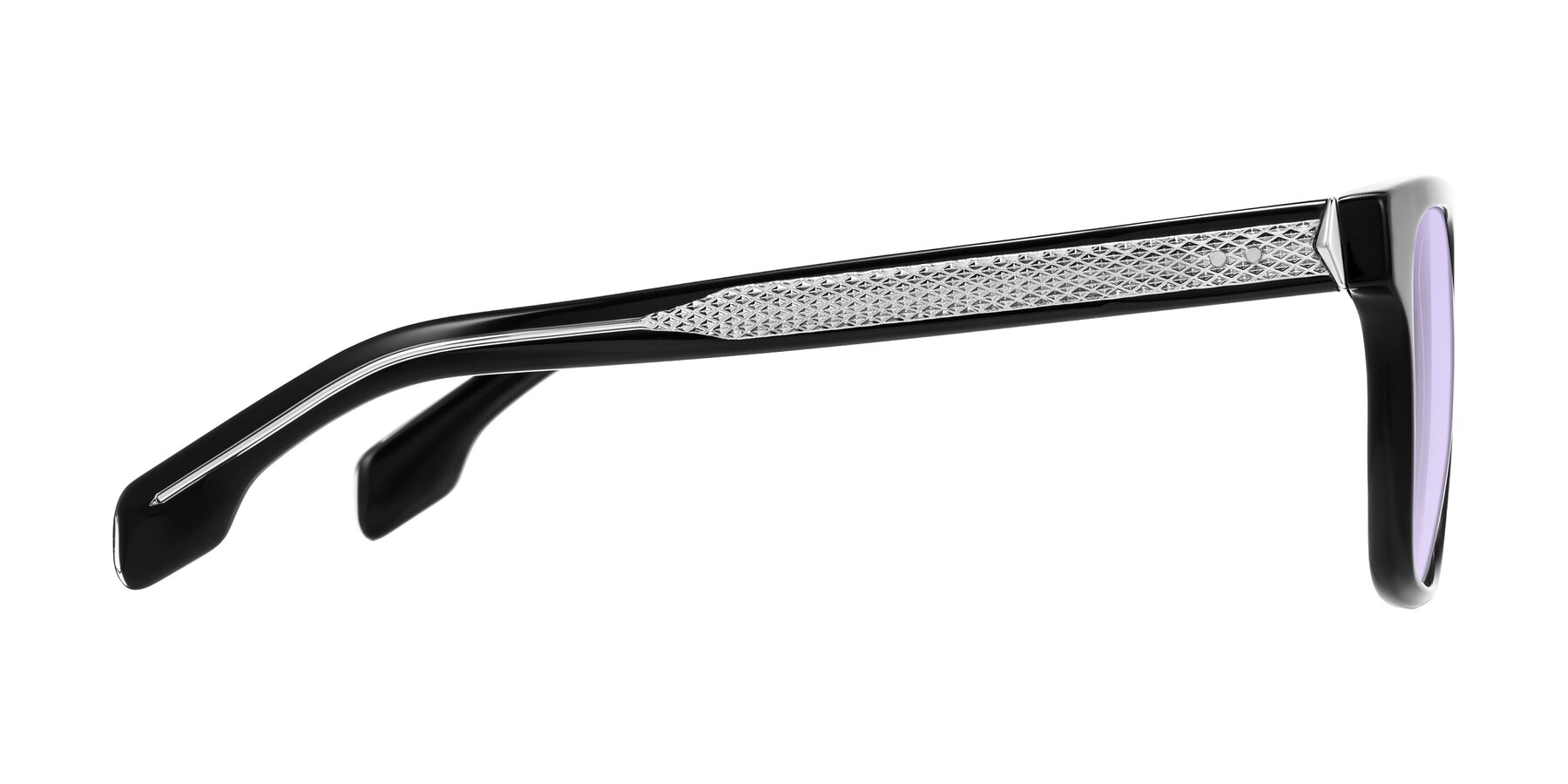 Side of Lucid in Black with Light Purple Tinted Lenses