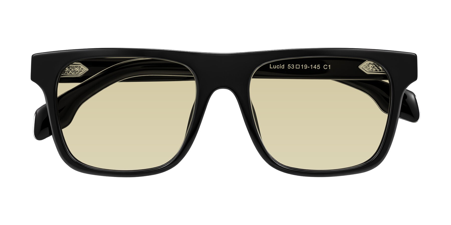 Folded Front of Lucid in Black with Light Champagne Tinted Lenses