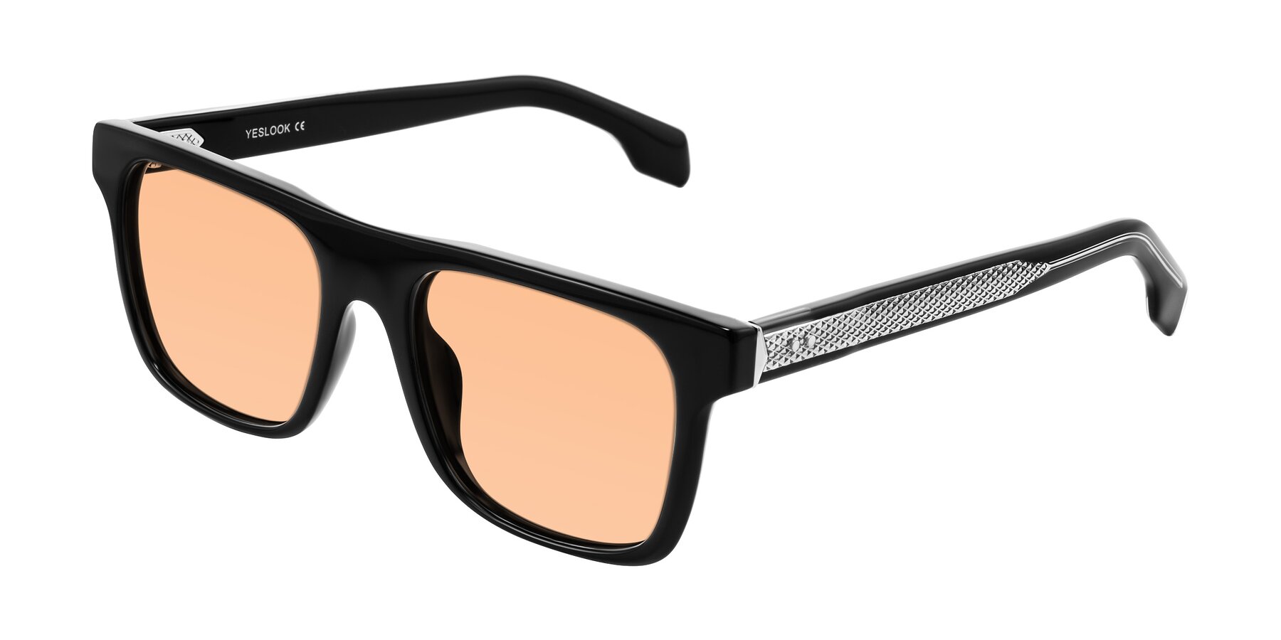 Angle of Lucid in Black with Light Orange Tinted Lenses