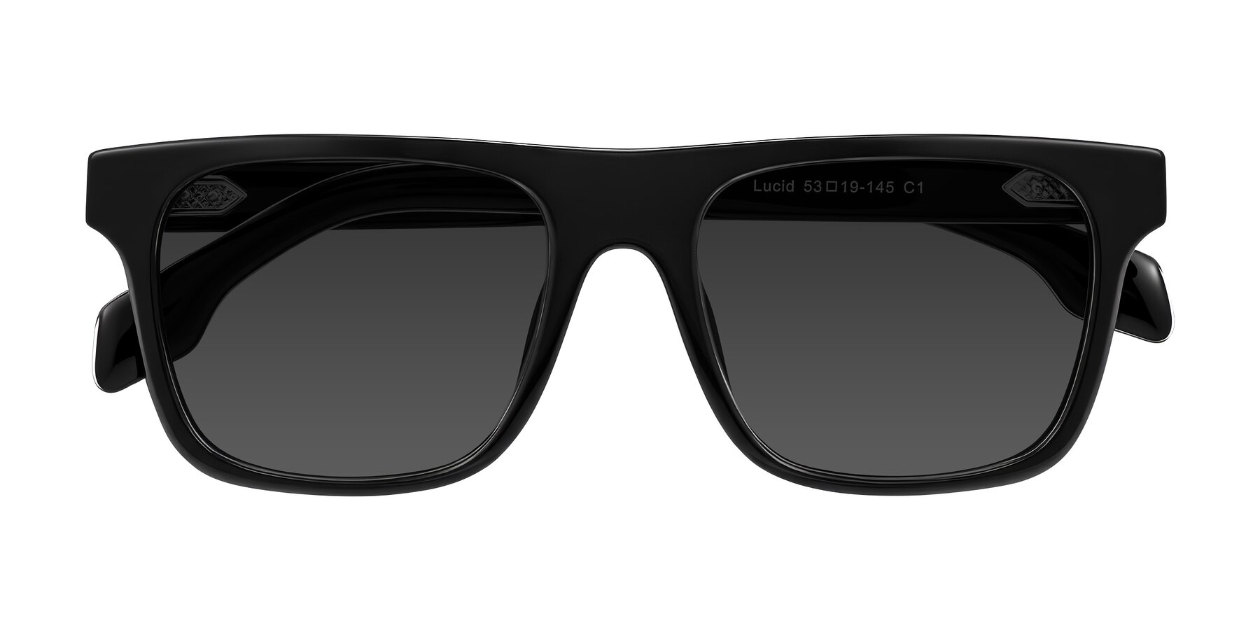 Lucid Ray Color Black Hipster Flat-Top Square Tinted Sunglasses with Gray Sunwear ...