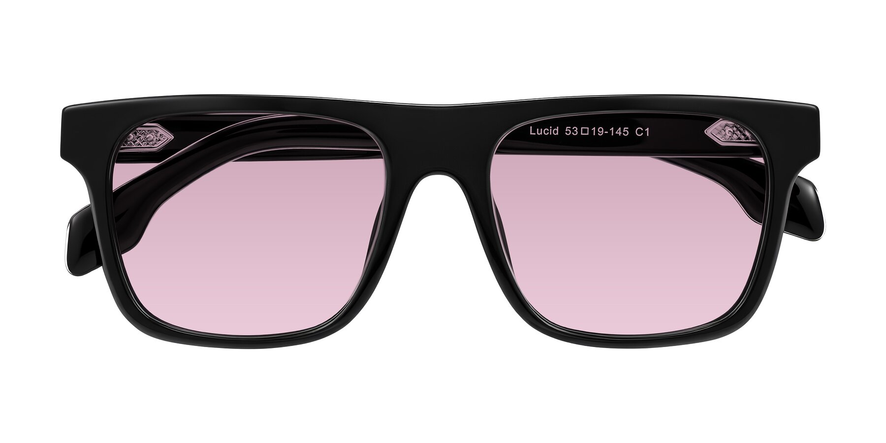 Folded Front of Lucid in Black with Light Wine Tinted Lenses