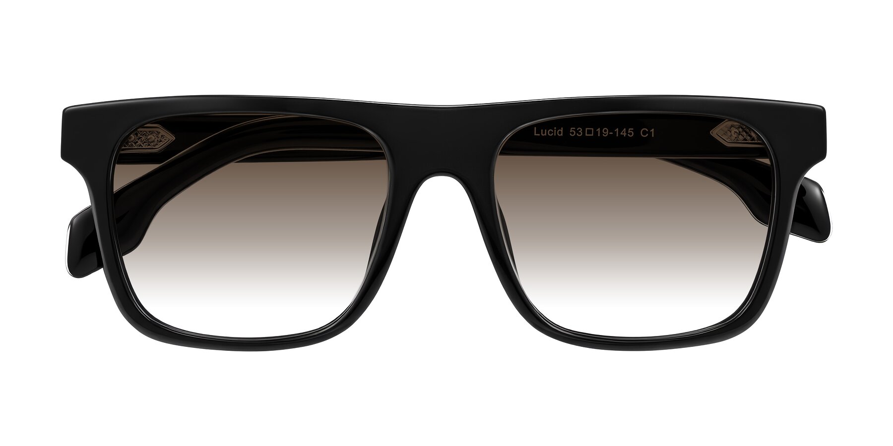 Folded Front of Lucid in Black with Brown Gradient Lenses
