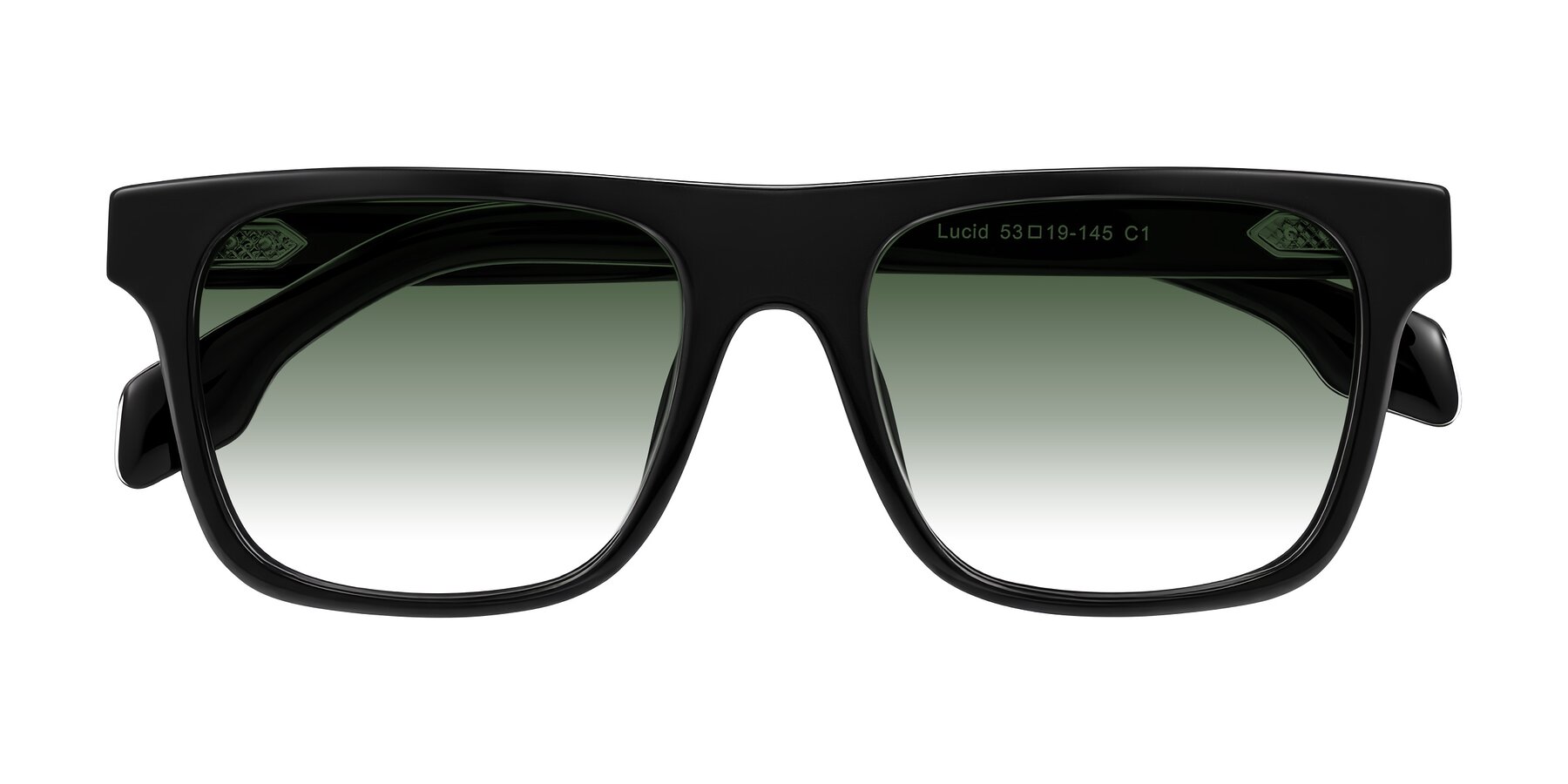 Folded Front of Lucid in Black with Green Gradient Lenses