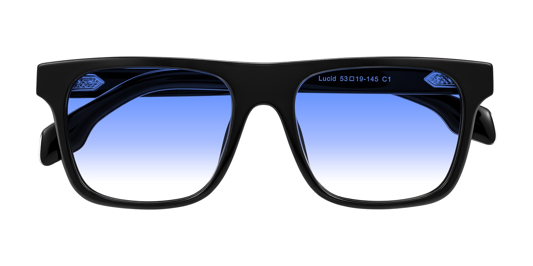 Folded Front of Lucid in Black with Blue Gradient Lenses