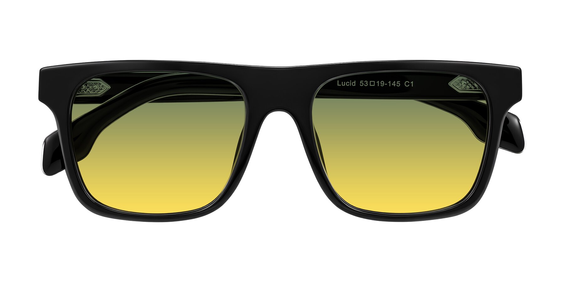 Folded Front of Lucid in Black with Green / Yellow Gradient Lenses