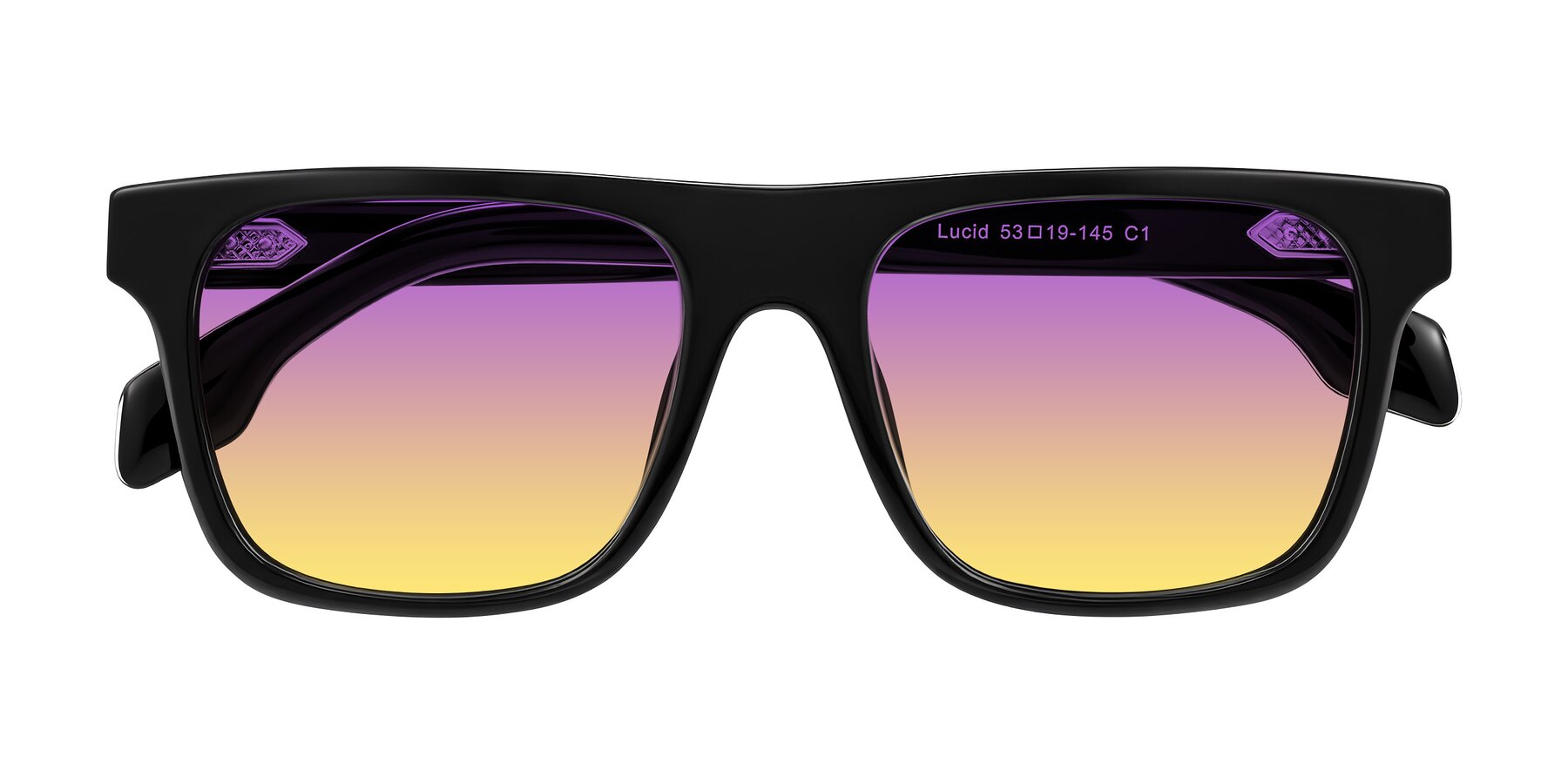 Folded Front of Lucid in Black with Purple / Yellow Gradient Lenses
