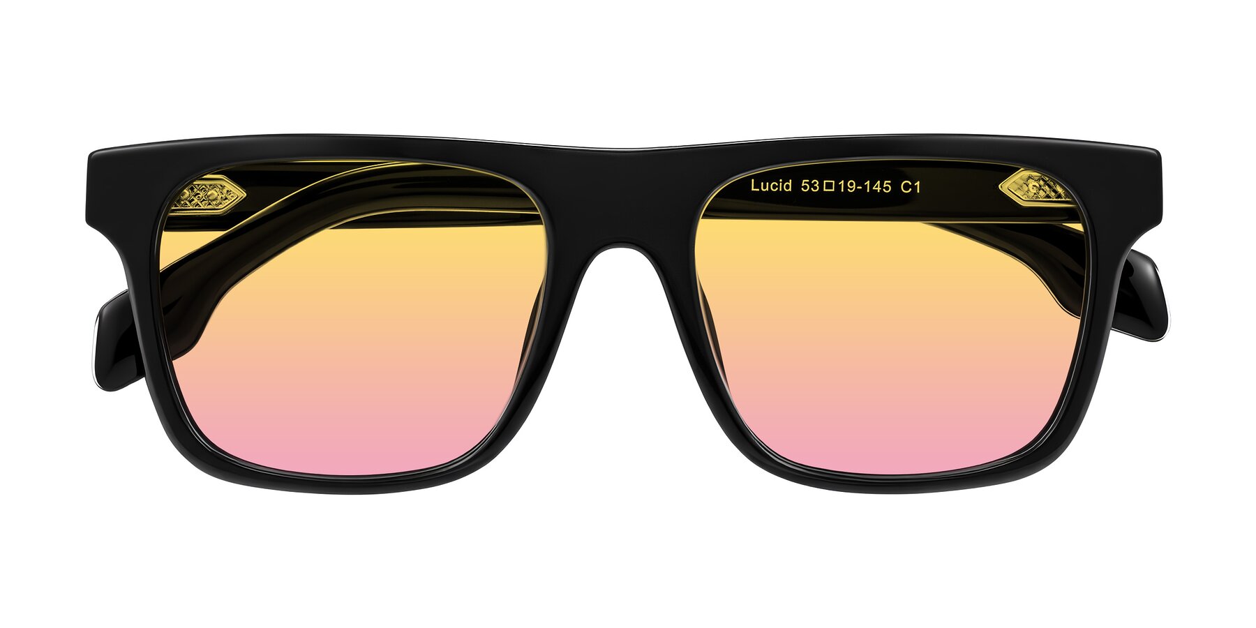 Folded Front of Lucid in Black with Yellow / Pink Gradient Lenses