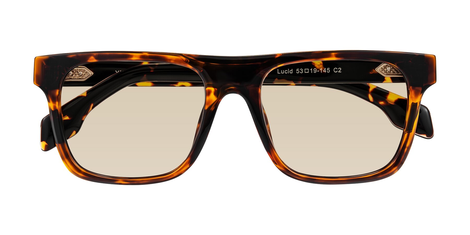 Folded Front of Lucid in Tortoise with Light Brown Tinted Lenses