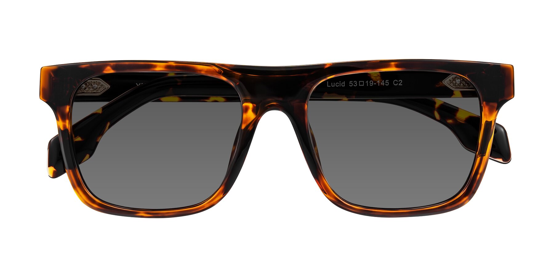 Folded Front of Lucid in Tortoise with Medium Gray Tinted Lenses