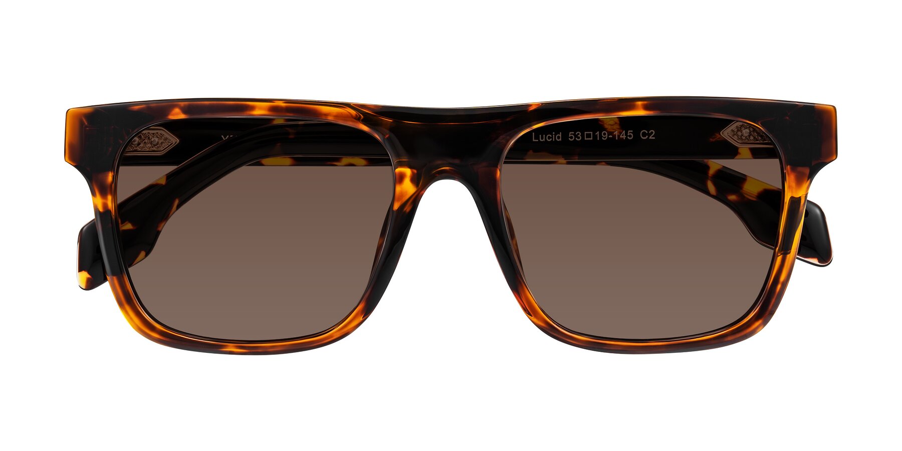 Folded Front of Lucid in Tortoise with Brown Tinted Lenses