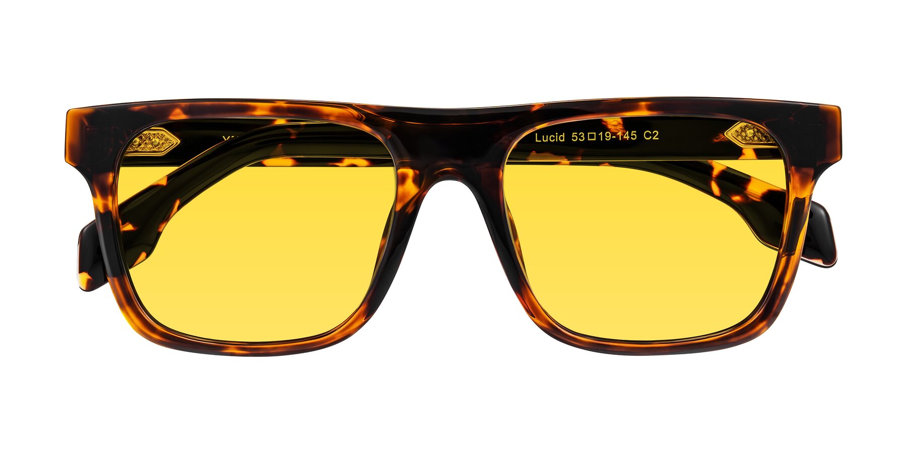 Folded Front of Lucid in Tortoise with Yellow Tinted Lenses