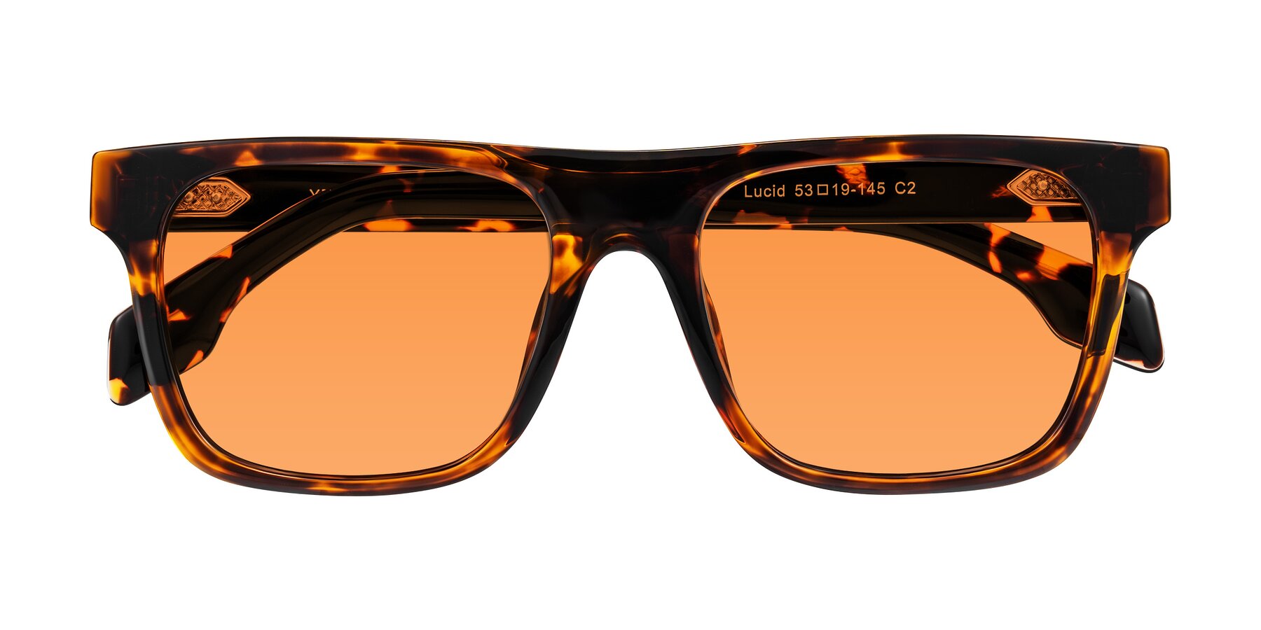 Folded Front of Lucid in Tortoise with Orange Tinted Lenses