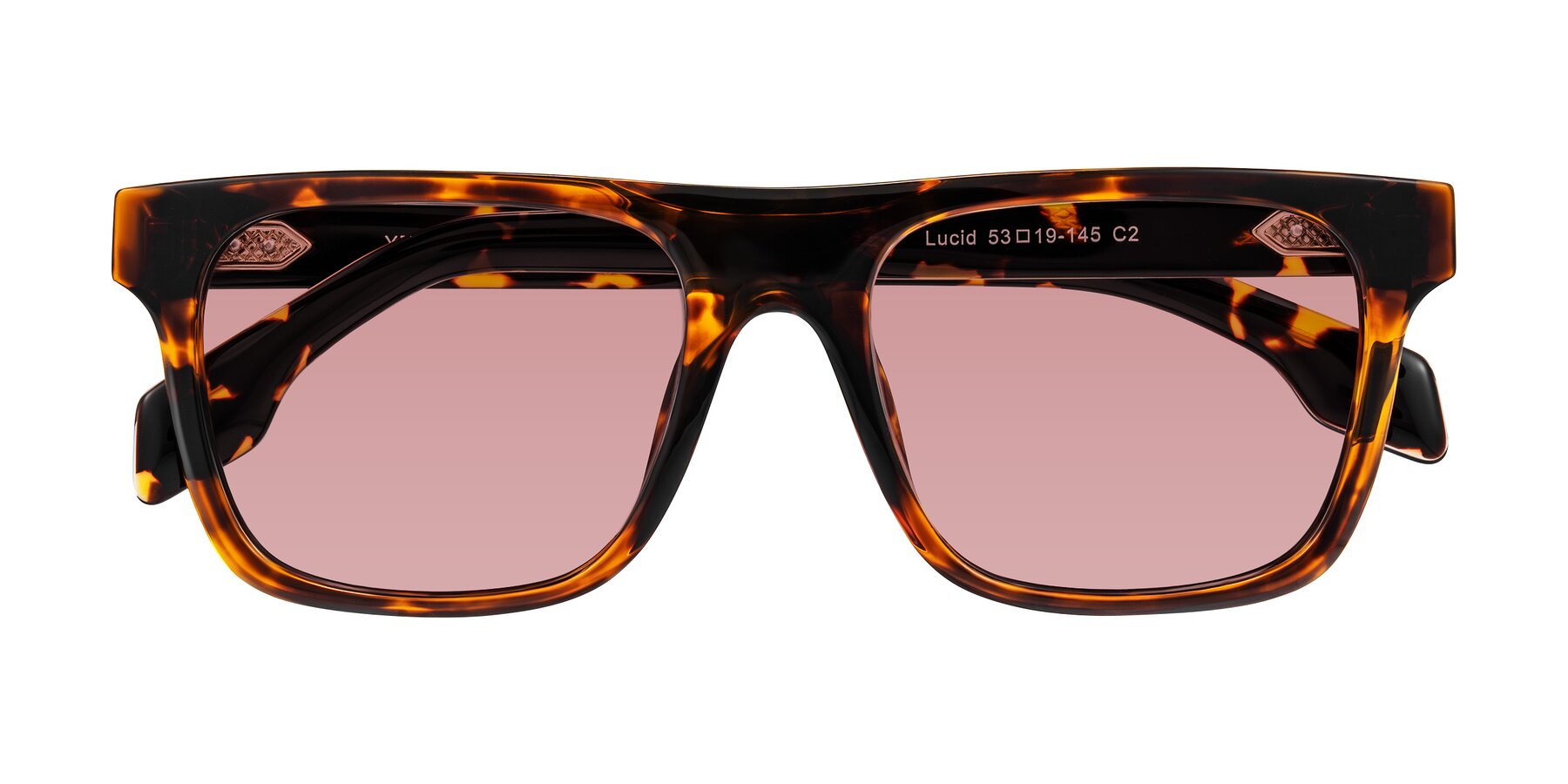 Folded Front of Lucid in Tortoise with Medium Garnet Tinted Lenses