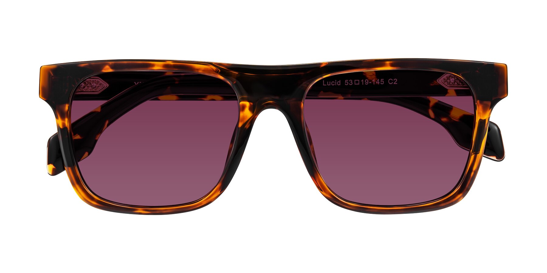 Folded Front of Lucid in Tortoise with Wine Tinted Lenses