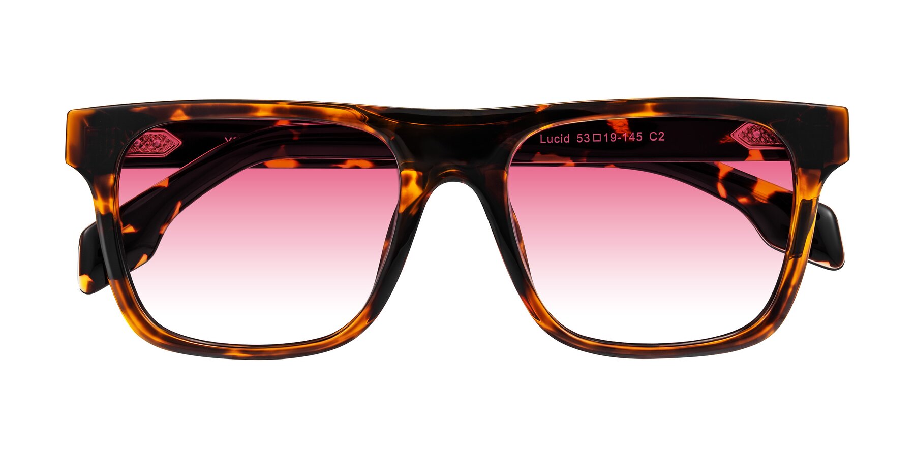 Folded Front of Lucid in Tortoise with Pink Gradient Lenses