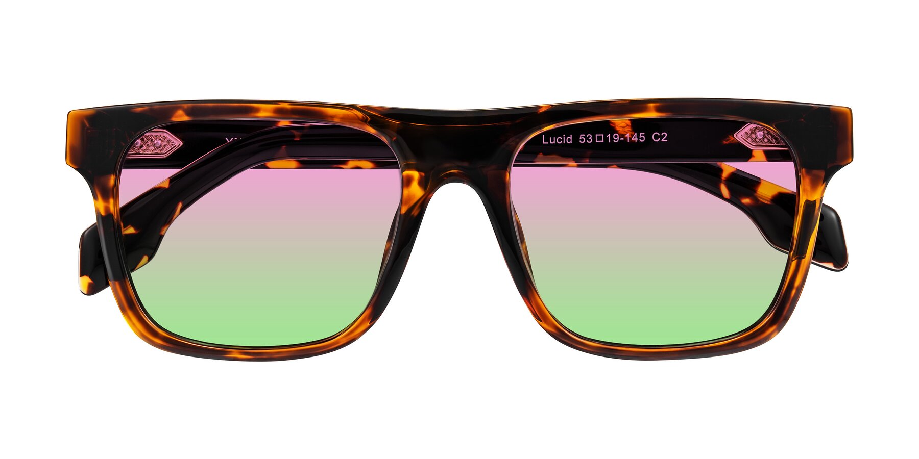 Folded Front of Lucid in Tortoise with Pink / Green Gradient Lenses