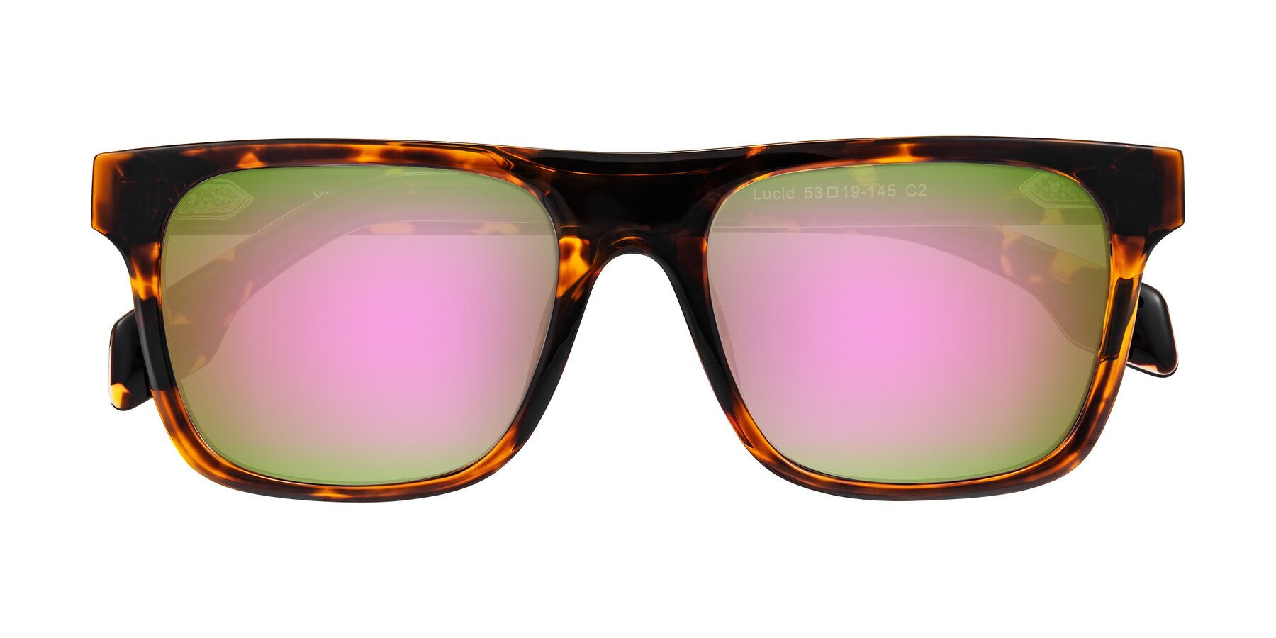 Folded Front of Lucid in Tortoise with Pink Mirrored Lenses